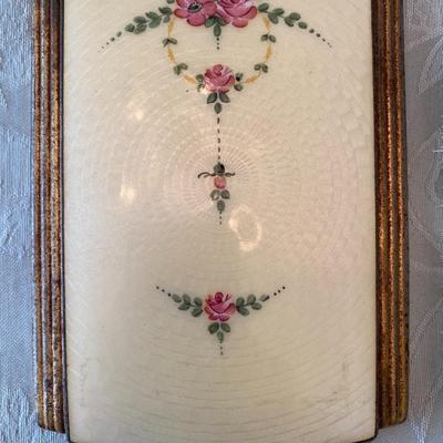 Victorian Enamel Guilloche 2 Piece Dainty Floral Design Vanity Set