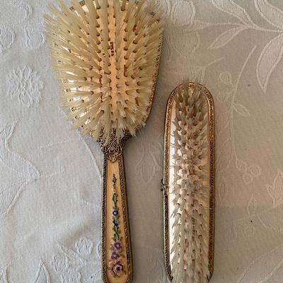 Victorian Gold Filigree and Needlepoint 2 Piece Vanity set by Nycon England