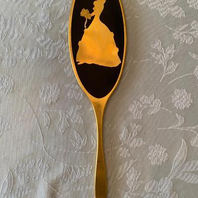 Elegant Victorian Silhouette Gold and Black Metal Hand Mirror