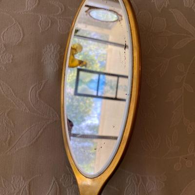 Elegant Victorian Silhouette Gold and Black Metal Hand Mirror