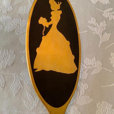 Elegant Victorian Silhouette Gold and Black Metal Hand Mirror