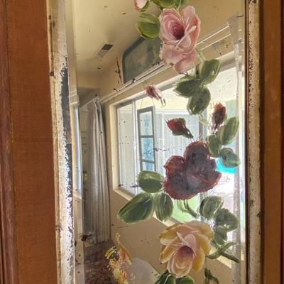 Antique Vintage Folkart Painted Mirror Wall Art