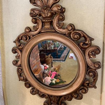 Antique Round Mirror with Hand Carved Baroque Gilt Frame