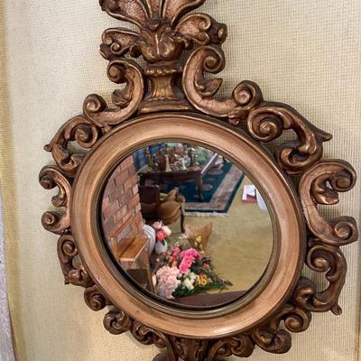 Antique Round Mirror with Hand Carved Baroque Gilt Frame