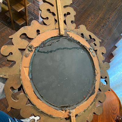 Antique Round Mirror with Hand Carved Baroque Gilt Frame
