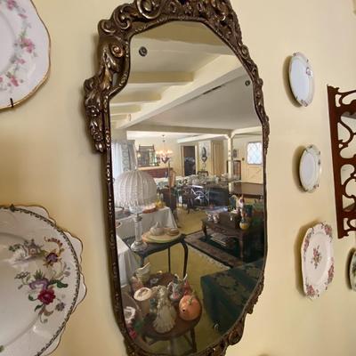 Antique Nurre Maestro Mirror with Hand Carved Wood Frame