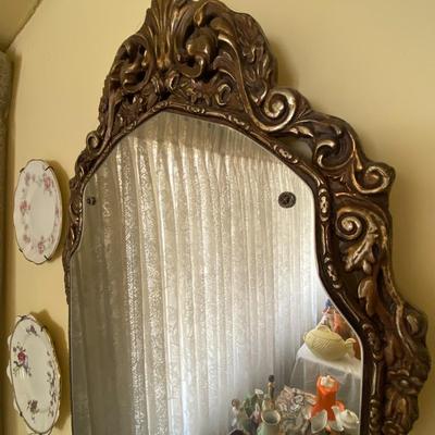 Antique Nurre Maestro Mirror with Hand Carved Wood Frame