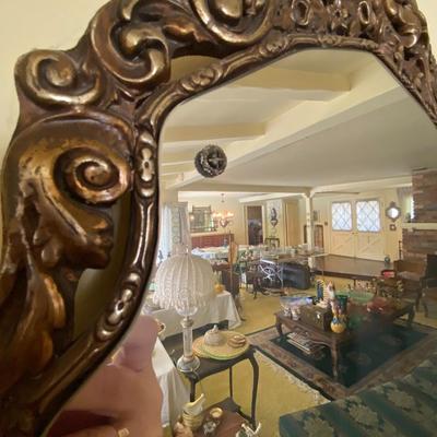 Antique Nurre Maestro Mirror with Hand Carved Wood Frame