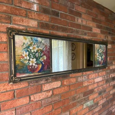 Antique / Vintage Hand Painted 3 Panel Mantle Wall Mirror