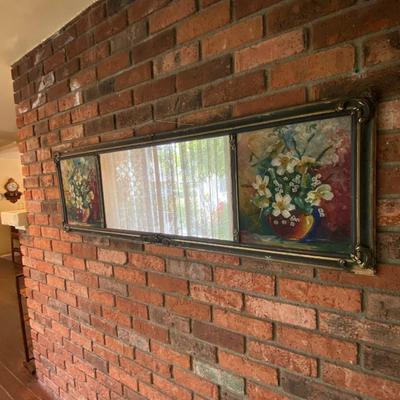 Antique / Vintage Hand Painted 3 Panel Mantle Wall Mirror