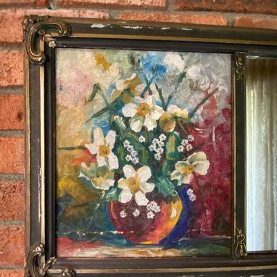 Antique / Vintage Hand Painted 3 Panel Mantle Wall Mirror