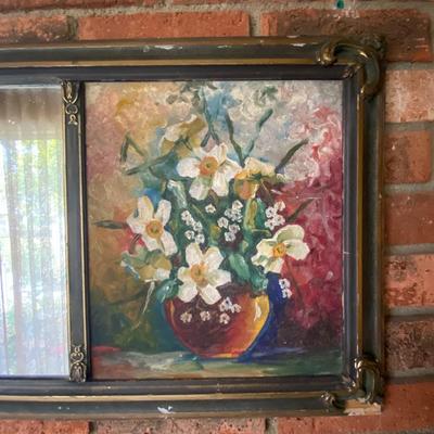 Antique / Vintage Hand Painted 3 Panel Mantle Wall Mirror