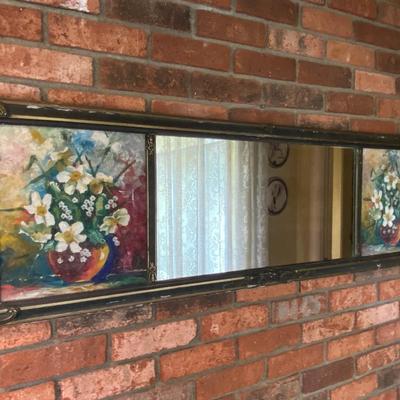 Antique / Vintage Hand Painted 3 Panel Mantle Wall Mirror