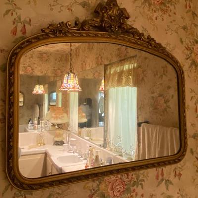 Antique Hand Carved French Fleur Gilt Wood Frame Mantel Mirror