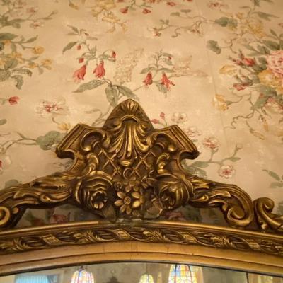 Antique Hand Carved French Fleur Gilt Wood Frame Mantel Mirror