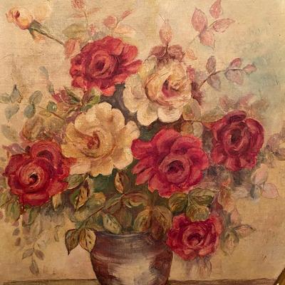 Vintage Floral Painting Signed Mary Snyder with Gilt Wood Frame