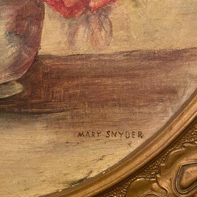 Vintage Floral Painting Signed Mary Snyder with Gilt Wood Frame
