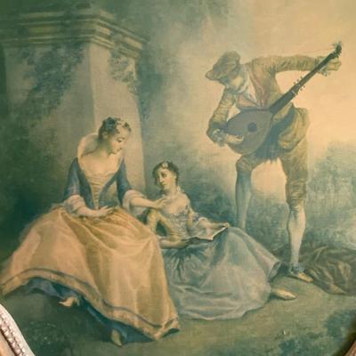 Beautiful Gilt Wood Frame and Print by Nicolas Lancret Titled The Music Lesson