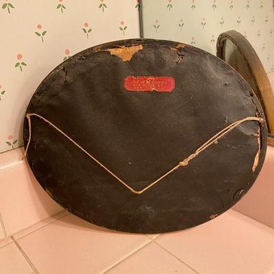 Vintage Oval Floral Print with Hand Carved Gilt Wood Frame