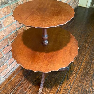 Antique Vintage 2 Tier Dumbwaiter Pie Crust Table