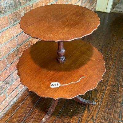 Antique Vintage 2 Tier Dumbwaiter Pie Crust Table