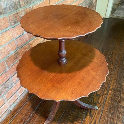 Antique Vintage 2 Tier Dumbwaiter Pie Crust Table