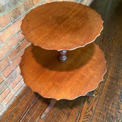 Antique Vintage 2 Tier Dumbwaiter Pie Crust Table