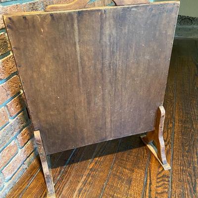 Vintage/Antique Oak Firescreen with Glazed Tapestry with Schooner Ship