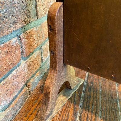 Vintage/Antique Oak Firescreen with Glazed Tapestry with Schooner Ship