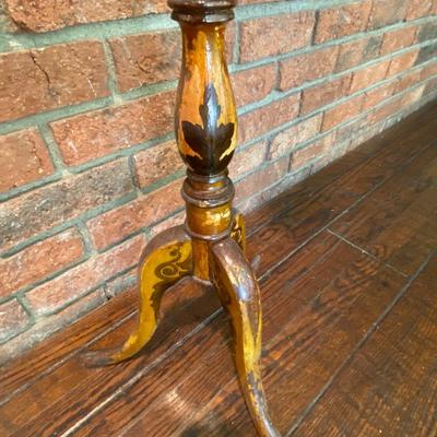 Vintage Hand Painted Wooden Pole Screen / Fire Screen