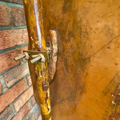 Vintage Hand Painted Wooden Pole Screen / Fire Screen