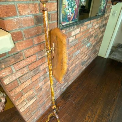 Vintage Hand Painted Wooden Pole Screen / Fire Screen