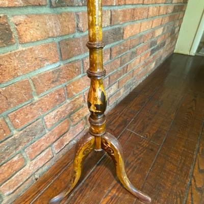 Vintage Hand Painted Wooden Pole Screen / Fire Screen