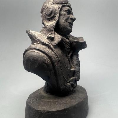 Vintage Michael Garman Signed Military Fighter Pilot Bronzetone Clay Plaster Sculpture