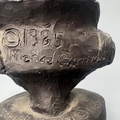 Vintage Michael Garman Signed Military Fighter Pilot Bronzetone Clay Plaster Sculpture