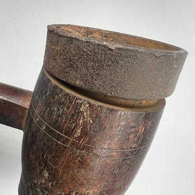 Antique Hardwood Pestle Mallet Cast Iron Ferrule Band Carpenter Tool