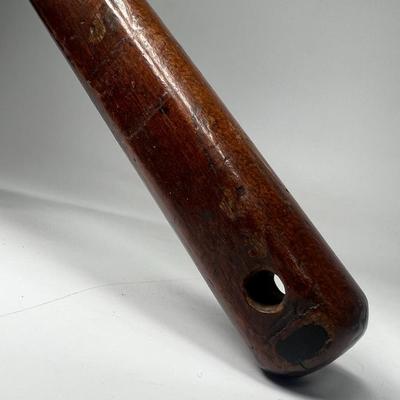 Antique Hardwood Pestle Mallet Cast Iron Ferrule Band Carpenter Tool