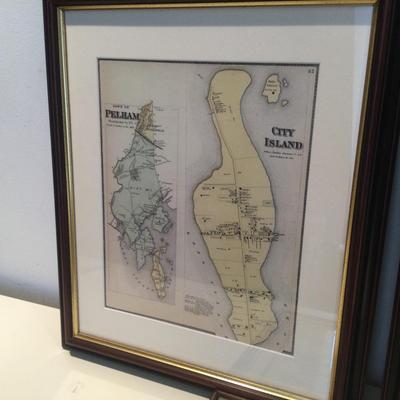 1166 New York Pelham City Island Framed Map Lot