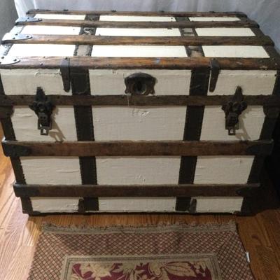 1187 Antique Flat Top Travel Trunk