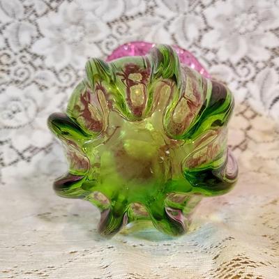Pink and green glass vase.
