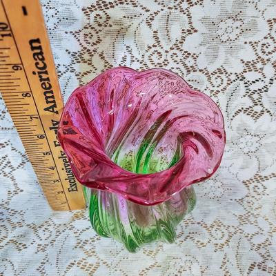 Pink and green glass vase.