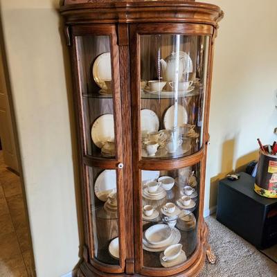 Vintage Oak Claw Foot China Cabinet