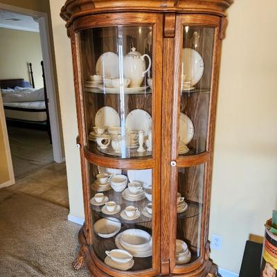 Vintage Oak Claw Foot China Cabinet