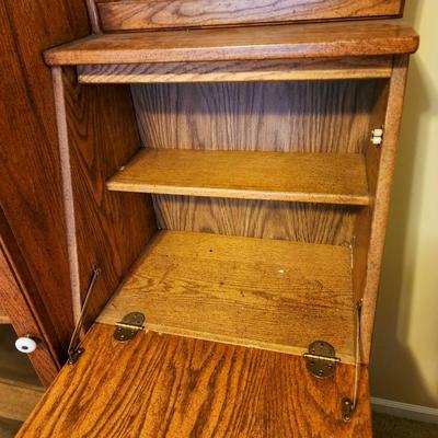 Vintage Oak Chifferobe with Mirror and Stained Glass