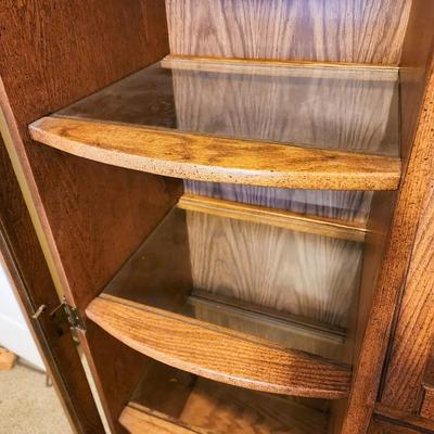 Vintage Oak Chifferobe with Mirror and Stained Glass