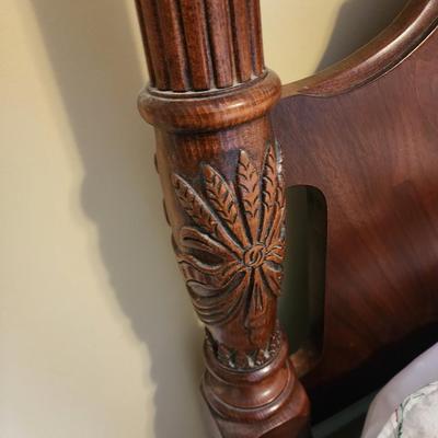 Full Size Mahogany Four Poster Bed with Mattress and Springs