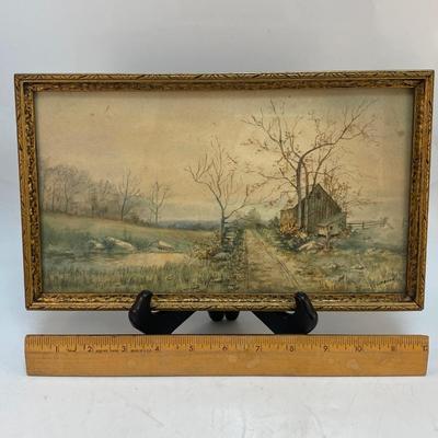 Vintage Farmhouse Next to Field Framed Artist Signed Painting