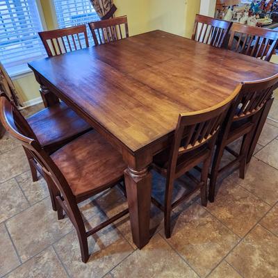 Square Pub Height Dining Table with 8 Chairs