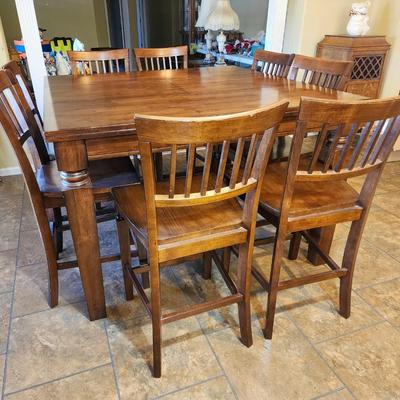 Square Pub Height Dining Table with 8 Chairs