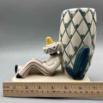 Abingdon Pottery White Vitreous China Sleeping Mexican & Cactus Planter Vase